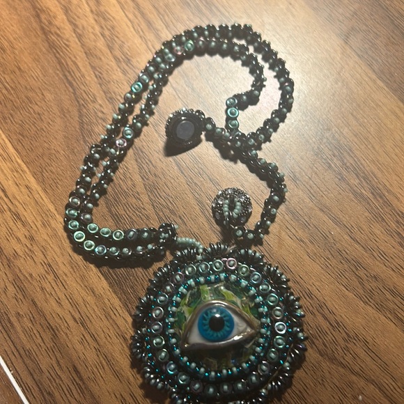 Eyeball 👁️ beaded necklace handmade Halloween 🎃 eye cabochon - Picture 3 of 5